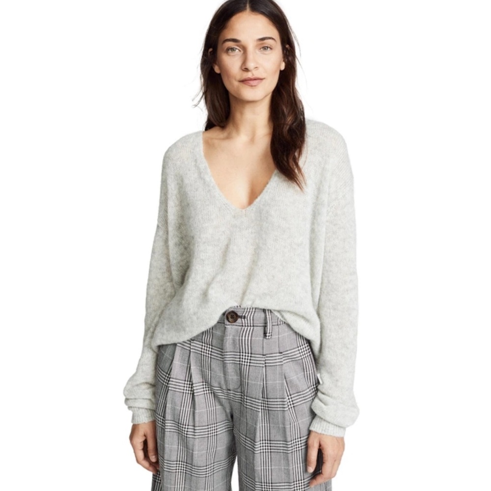 Free People Gray Gossamer Alpaca Wool Blend V-Neck Sweater Sz L